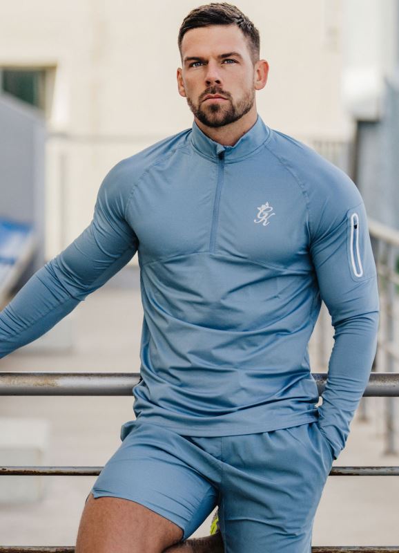 Gym King Contrast Flex 1/4 Zip Smoke Blue Men Clothing J2PFB198