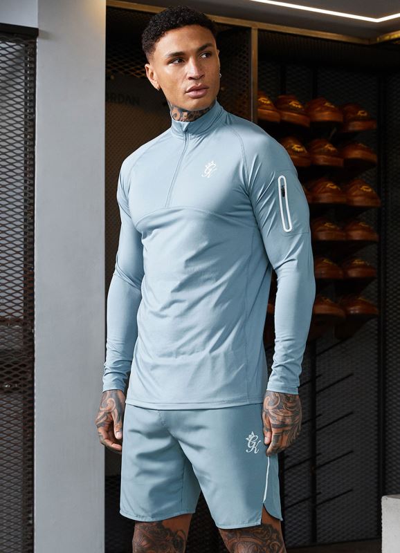 Gym King Contrast Flex 1/4 Zip Smoke Blue Men Clothing J2PFB198