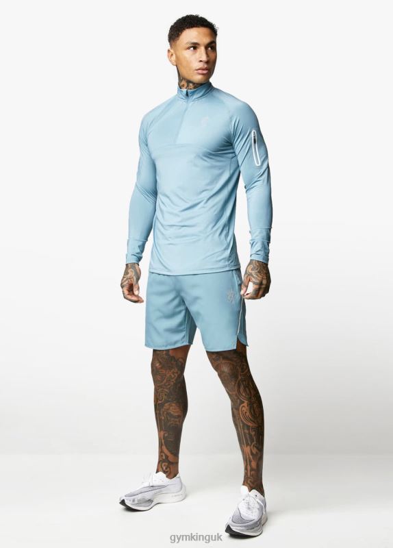 Gym King Contrast Flex 1/4 Zip Smoke Blue Men Clothing J2PFB198