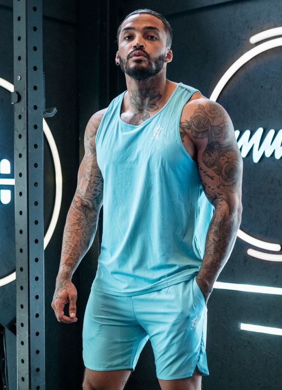 Gym King Contrast Flex Vest Aqua/Blue Men Clothing J2PFB173