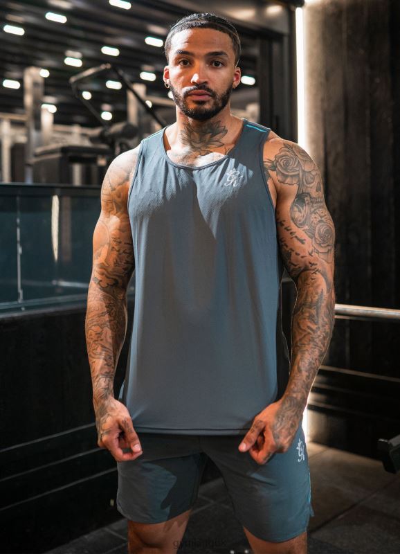 Gym King Contrast Flex Vest Dark Grey/Blue Men Clothing J2PFB174