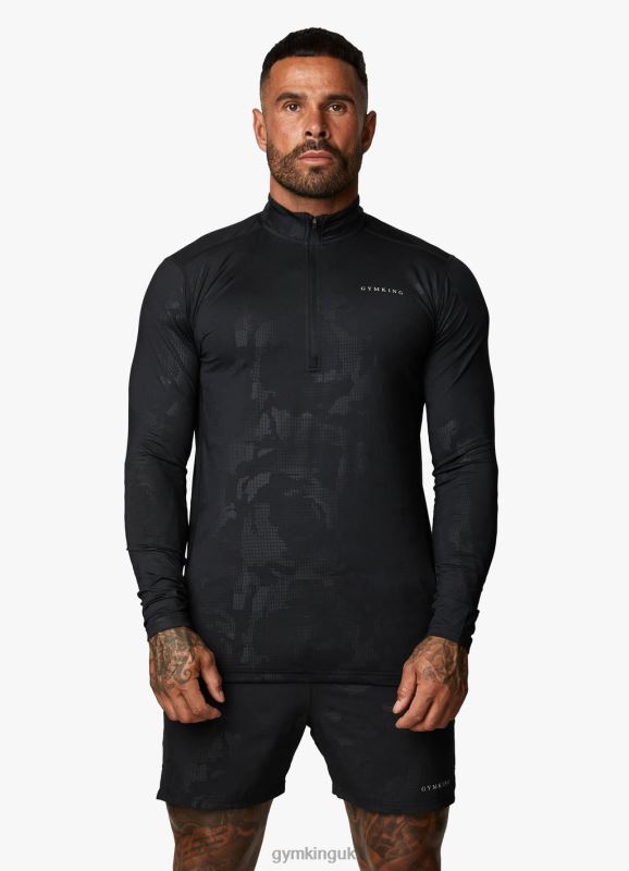 Gym King Debossed Camo 1/4 Zip Funnel Black Men Clothing J2PFB168