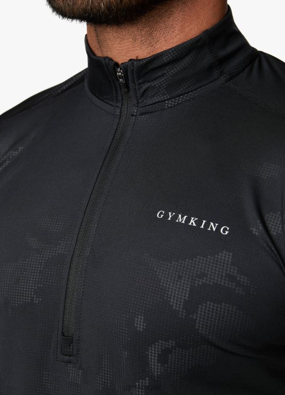 Gym King Debossed Camo 1/4 Zip Funnel Black Men Clothing J2PFB168