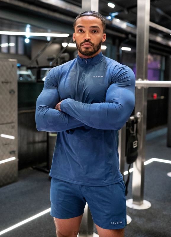 Gym King Debossed Camo 1/4 Zip Funnel Moonlight Blue Men Clothing J2PFB170