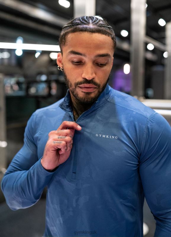 Gym King Debossed Camo 1/4 Zip Funnel Moonlight Blue Men Clothing J2PFB170