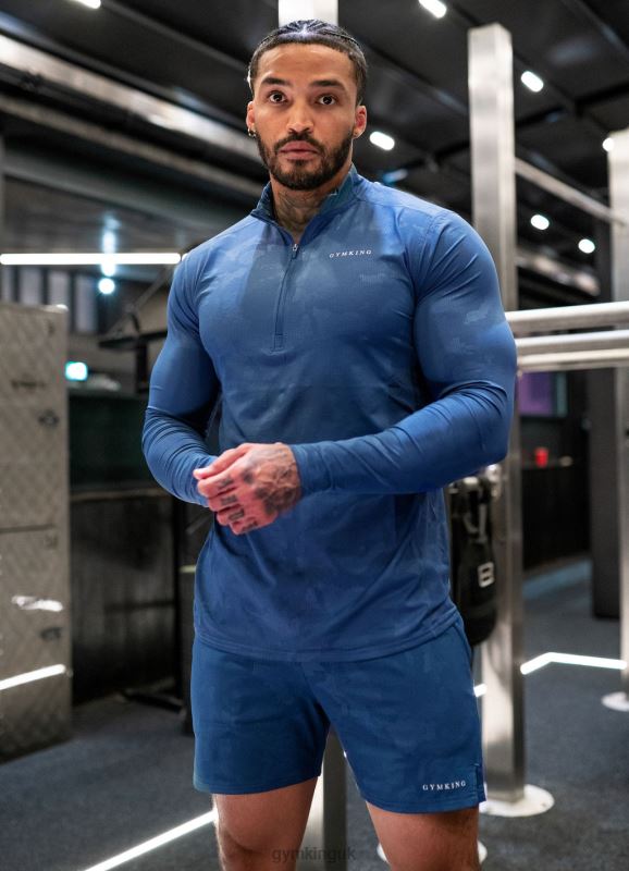 Gym King Debossed Camo 1/4 Zip Funnel Moonlight Blue Men Clothing J2PFB170