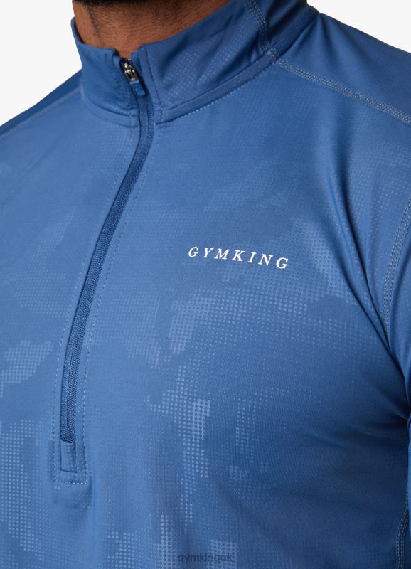 Gym King Debossed Camo 1/4 Zip Funnel Moonlight Blue Men Clothing J2PFB170