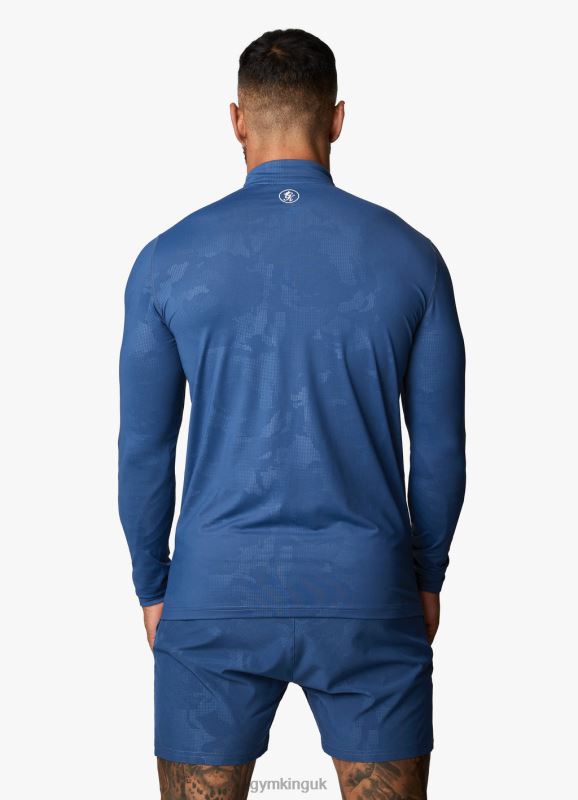 Gym King Debossed Camo 1/4 Zip Funnel Moonlight Blue Men Clothing J2PFB170