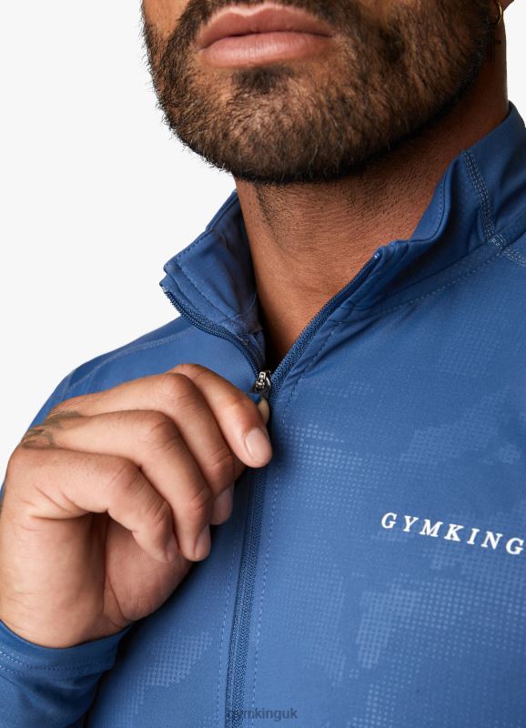 Gym King Debossed Camo 1/4 Zip Funnel Moonlight Blue Men Clothing J2PFB170