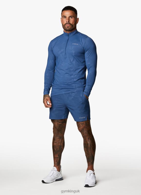 Gym King Debossed Camo 1/4 Zip Funnel Moonlight Blue Men Clothing J2PFB170