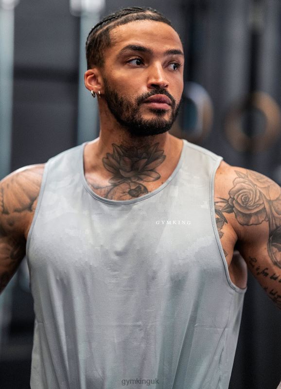Gym King Debossed Camo Vest Cloudy Grey Men Clothing J2PFB171
