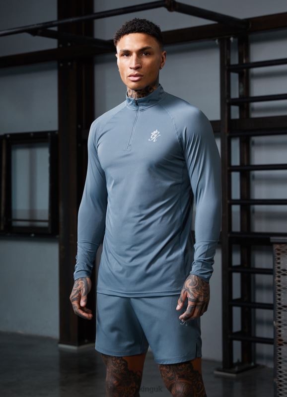 Gym King Energy 1/4 Zip Funnel Petrol Blue Men Clothing J2PFB192