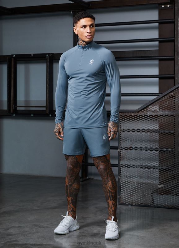 Gym King Energy 1/4 Zip Funnel Petrol Blue Men Clothing J2PFB192