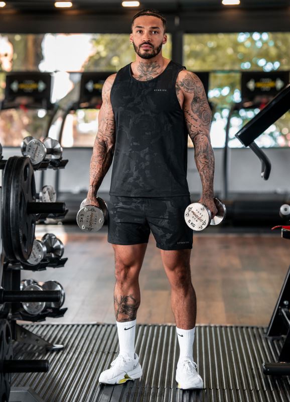 Gym King Debossed Camo Short 5\'\' Black Men Clothing J2PFB88