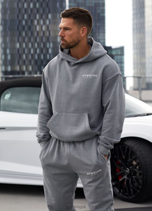 Gym King Est. Legacy Hood Washed Grey Men Clothing J2PFB205
