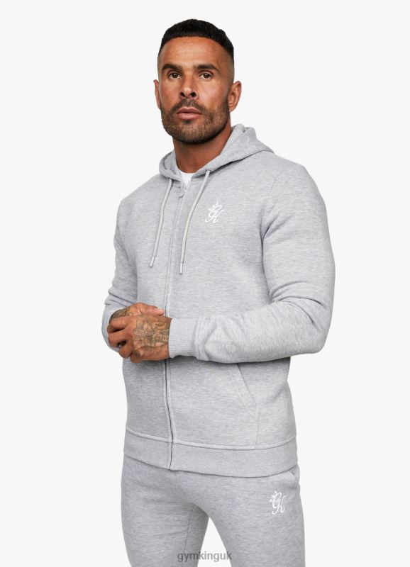 Gym King Fundamental Fleece Full Zip Hoodie Grey Marl Men Clothing J2PFB224