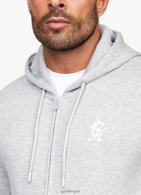 Gym King Fundamental Fleece Full Zip Hoodie Grey Marl Men Clothing J2PFB224