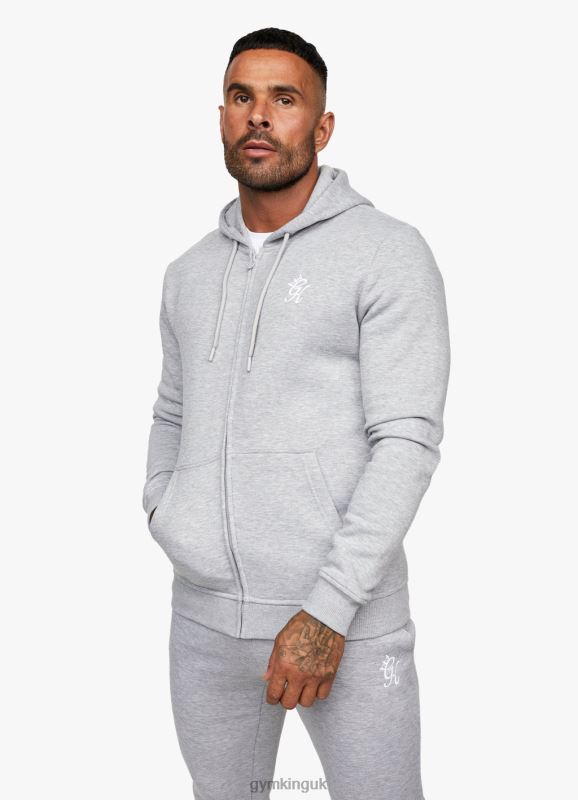 Gym King Fundamental Fleece Full Zip Hoodie Grey Marl Men Clothing J2PFB224