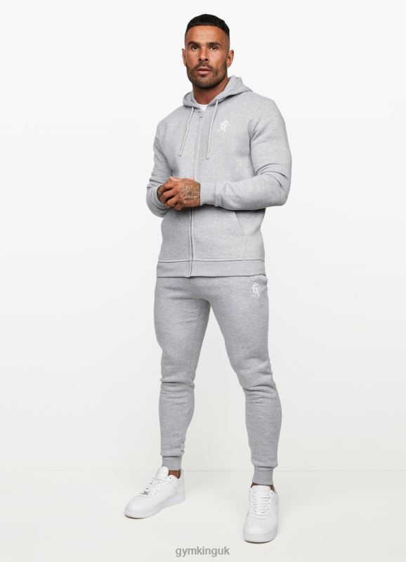 Gym King Fundamental Fleece Full Zip Hoodie Grey Marl Men Clothing J2PFB224
