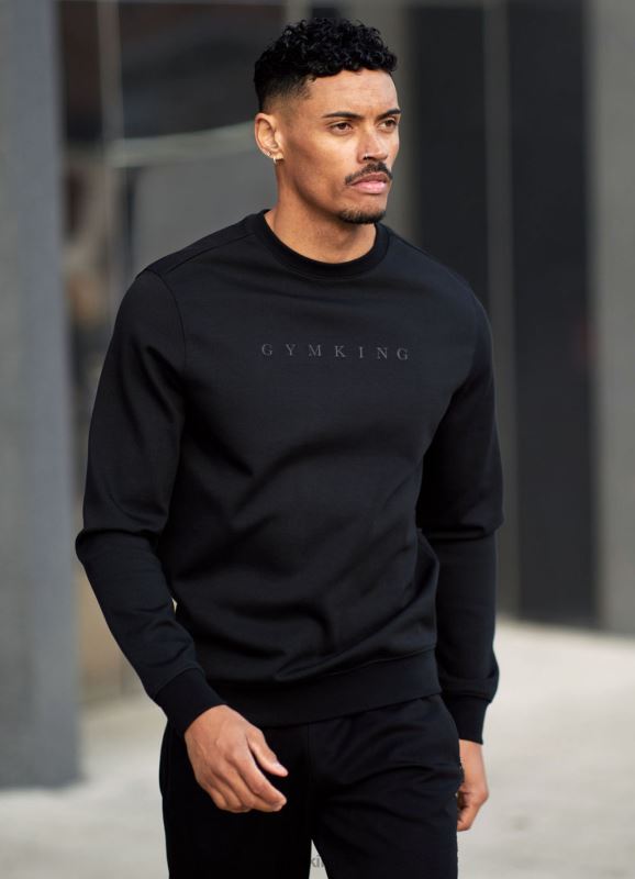 Gym King Linear Print Interlock Crew Black Men Clothing J2PFB225
