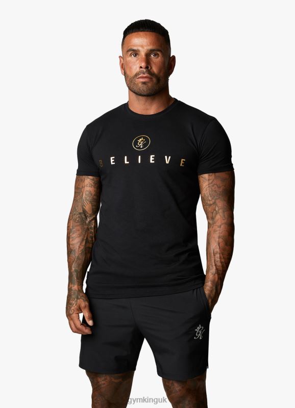 Gym King Believe Limited Edition Fight Division Tee Black/Gold Men Clothing J2PFB60