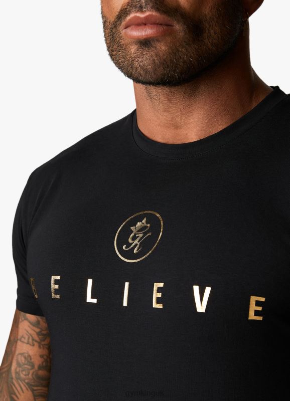 Gym King Believe Limited Edition Fight Division Tee Black/Gold Men Clothing J2PFB60