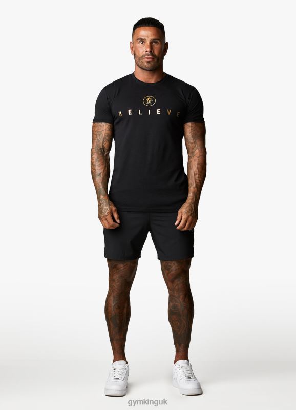 Gym King Believe Limited Edition Fight Division Tee Black/Gold Men Clothing J2PFB60