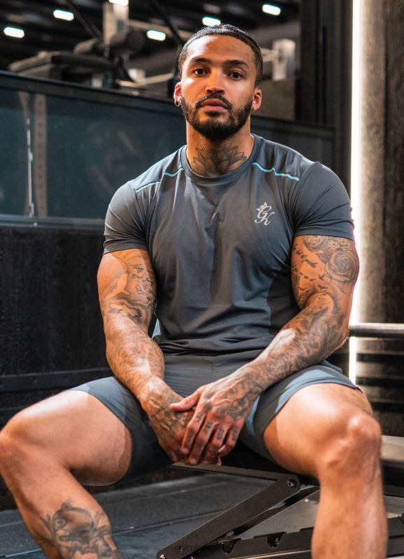 Gym King Contrast Flex Tee Dark Grey/Blue Men Clothing J2PFB32