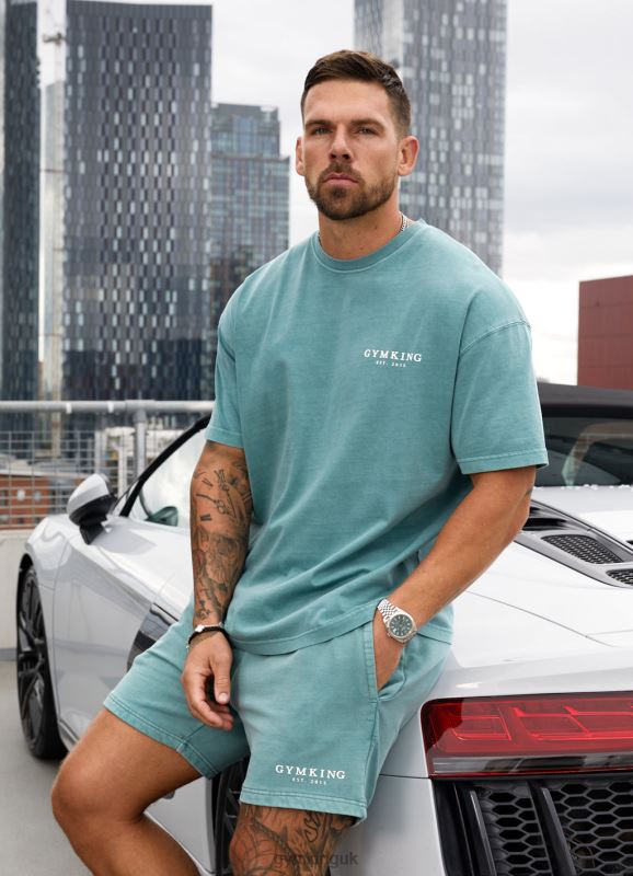 Gym King Est. Legacy Washed Tee Washed Ink Teal Men Clothing J2PFB6