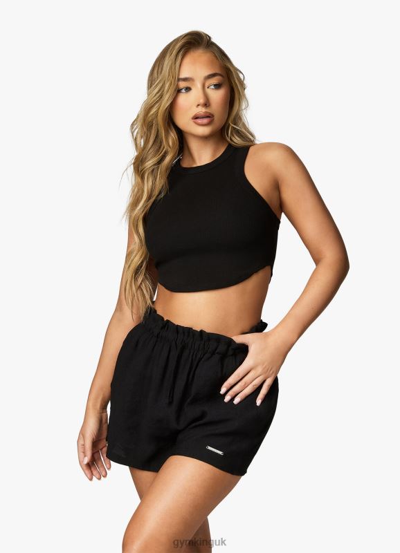 Gym King Curved Hem Rib Vest Black Women Clothing J2PFB393