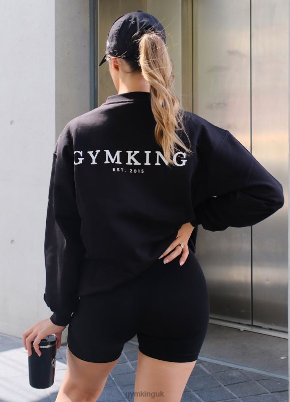 Gym King Established Crew Black/White Women Clothing J2PFB367