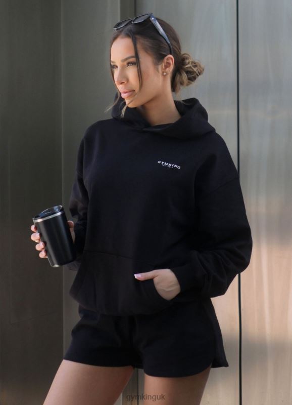 Gym King Established Relaxed Fit Hood Black/White Women Clothing J2PFB357