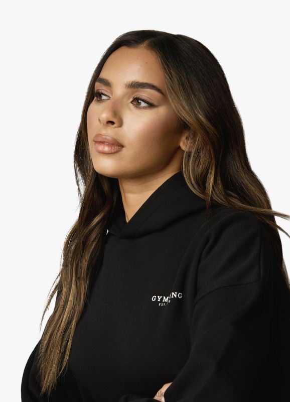 Gym King Established Relaxed Fit Hood Black/White Women Clothing J2PFB357