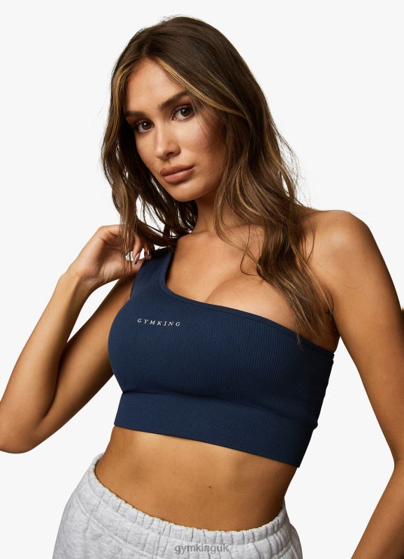 Gym King Formation Rib 2.0 Asymmetric Bra Oxford Blue Women Clothing J2PFB373