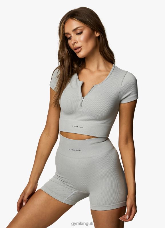 Gym King Formation Rib 2.0 SS Crop Snow Marl Women Clothing J2PFB371