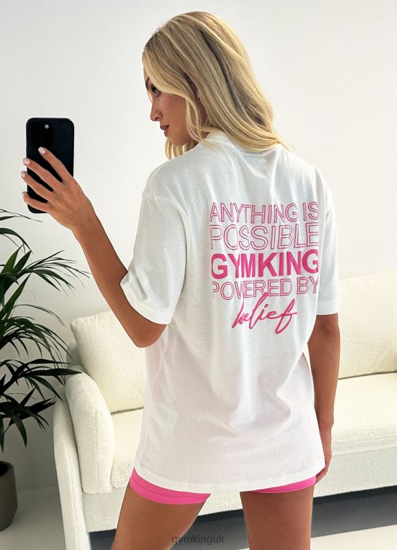 Gym King Malibu Oversized BF Tee Cream/Paradise Pink Women Clothing J2PFB343