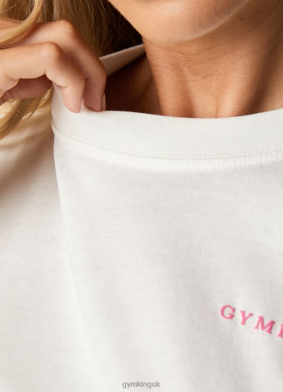 Gym King Malibu Oversized BF Tee Cream/Paradise Pink Women Clothing J2PFB343