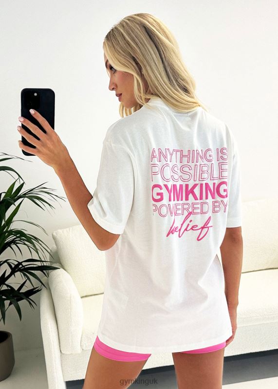 Gym King Malibu Oversized BF Tee Cream/Paradise Pink Women Clothing J2PFB343