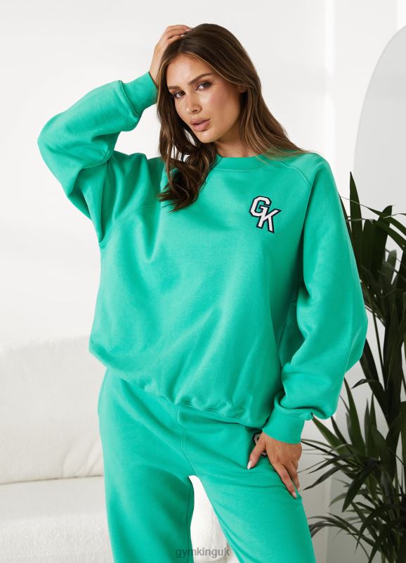 Gym King Varsity Oversized Crew Jade Green Women Clothing J2PFB383