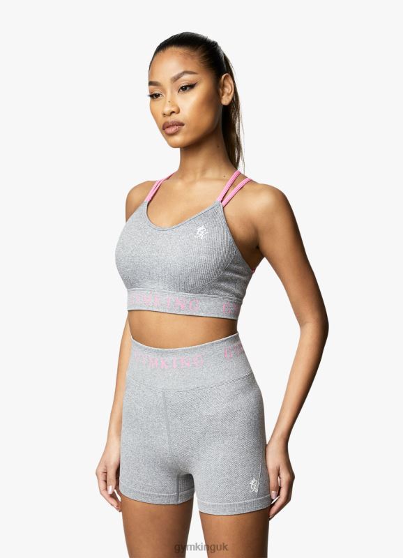 Gym King Intention Multi-Rib Sports Bra Grey Marl/Cosmic Pink Women Clothing J2PFB530
