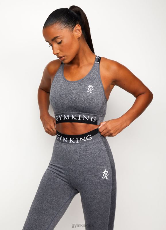 Gym King Seamless Results Cross Back Sports Bra Mid Grey Marl Women Clothing J2PFB556