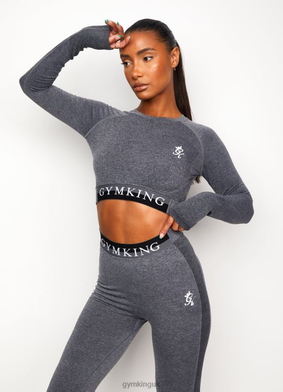 Gym King Seamless Results Long Sleeve Crop Tee Mid Grey Marl Women Clothing J2PFB555