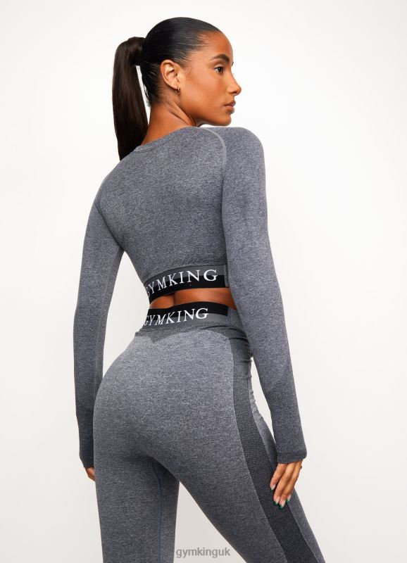 Gym King Seamless Results Long Sleeve Crop Tee Mid Grey Marl Women Clothing J2PFB555