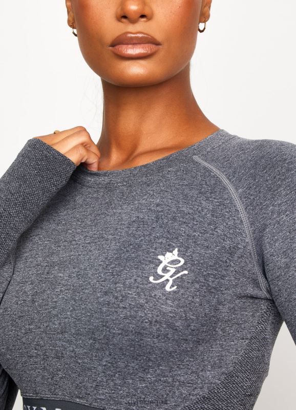 Gym King Seamless Results Long Sleeve Crop Tee Mid Grey Marl Women Clothing J2PFB555