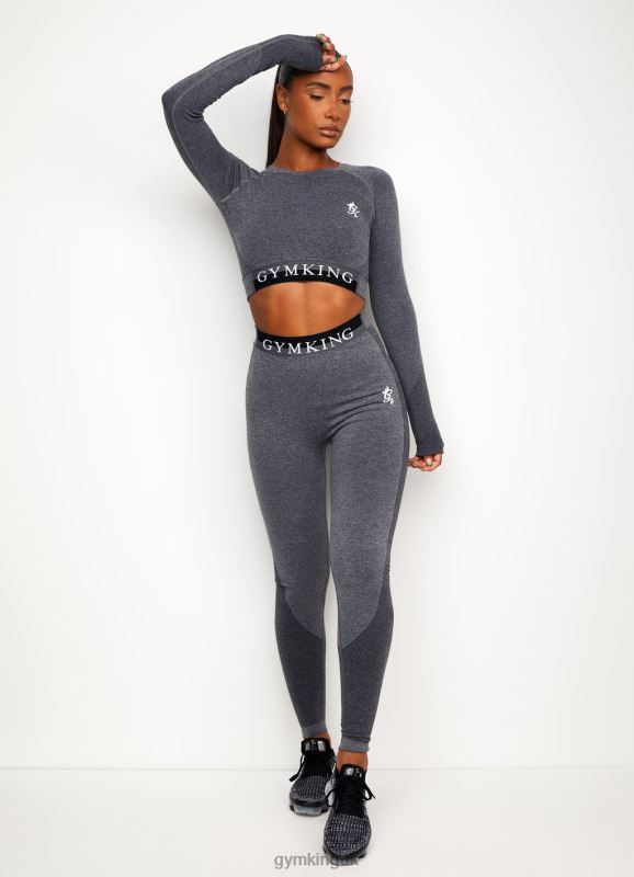 Gym King Seamless Results Long Sleeve Crop Tee Mid Grey Marl Women Clothing J2PFB555