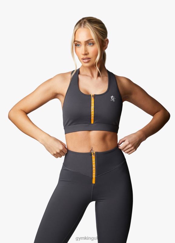 Gym King Stamina Texture Racer Back Bra Graphite/Golden Orange Women Clothing J2PFB528