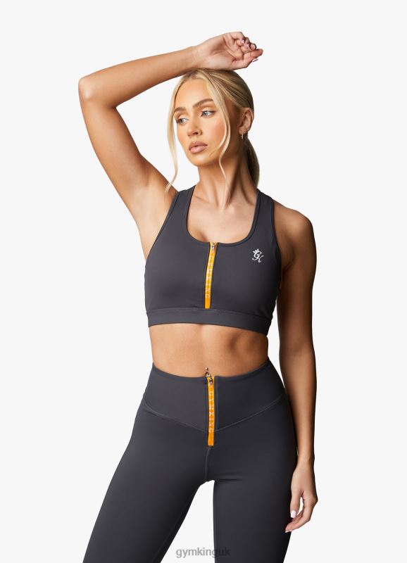 Gym King Stamina Texture Racer Back Bra Graphite/Golden Orange Women Clothing J2PFB528