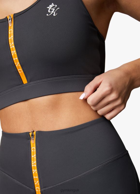 Gym King Stamina Texture Racer Back Bra Graphite/Golden Orange Women Clothing J2PFB528