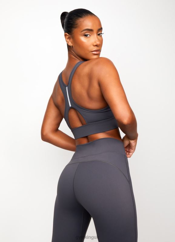 Gym King Piped Sports Bra Dark Grey/Silver Women Clothing J2PFB583