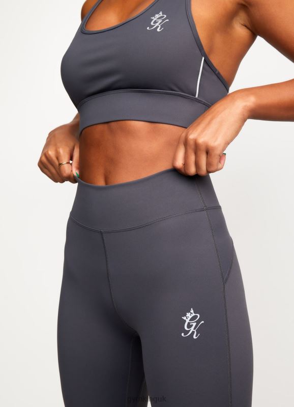 Gym King Piped Sports Bra Dark Grey/Silver Women Clothing J2PFB583